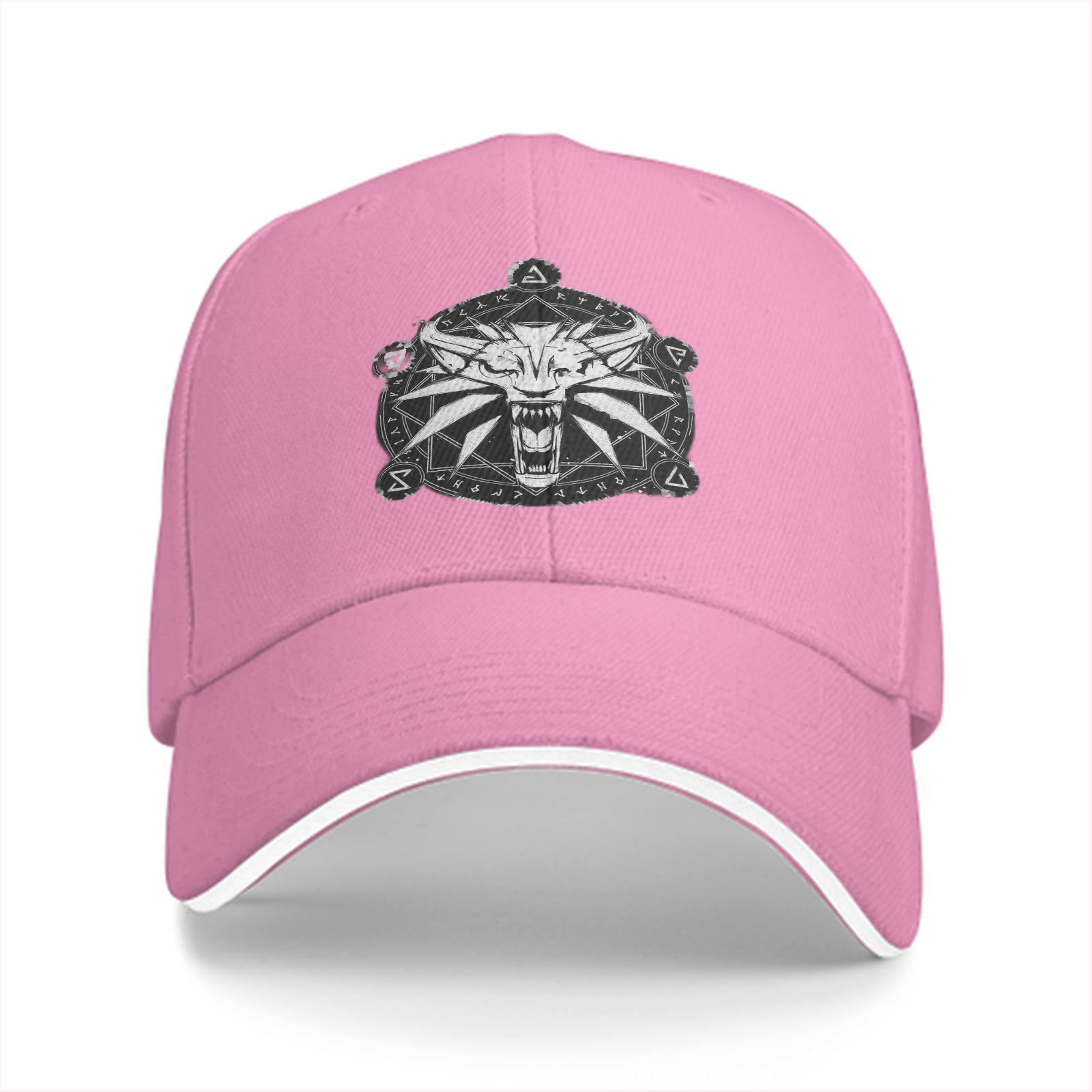 Black Baseball Cap With Witcher Wolf Medallion Print