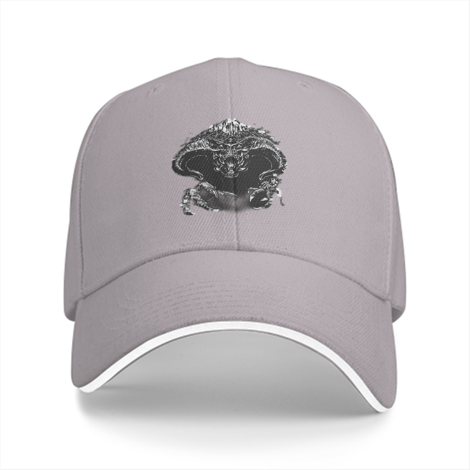 Black Baseball Cap With Detailed Fantasy Monster Print