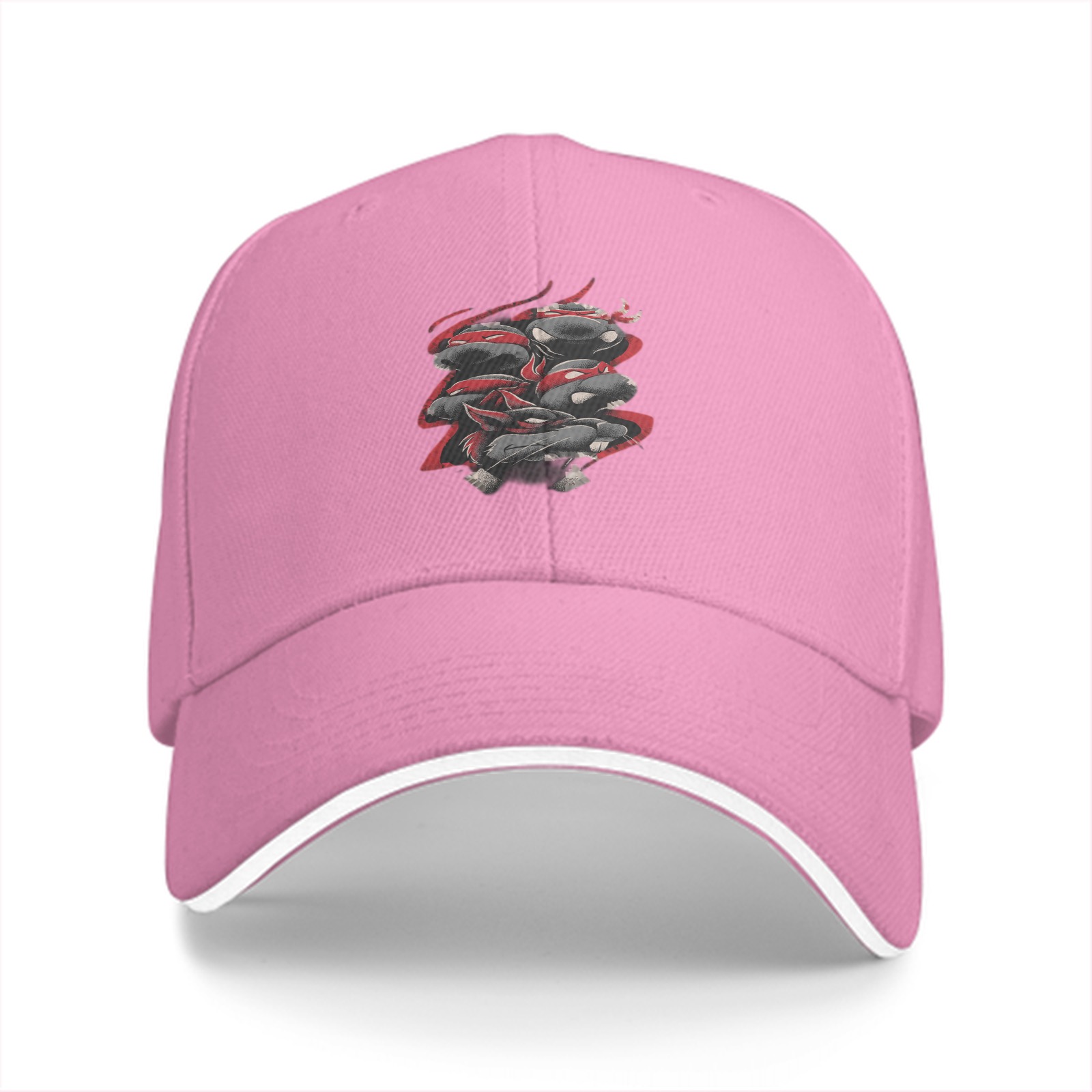 Black baseball cap with stacked ninja turtle graphic design