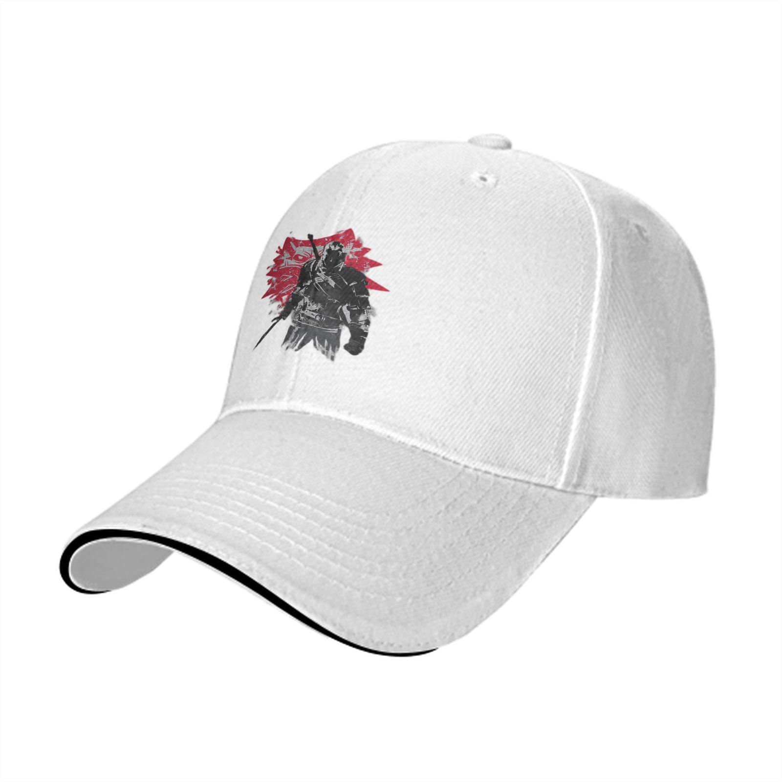 Black Baseball Cap With Samurai Warrior Graphic Print
