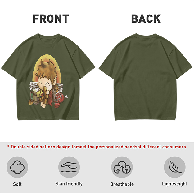 Chibi Hobbit Eating Bread Surrounded by Food T-Shirt