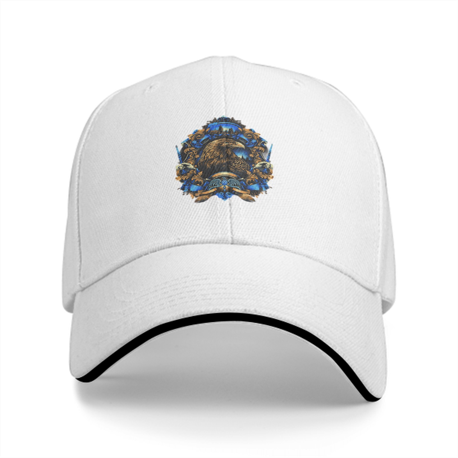 Black Baseball Cap With Detailed Eagle Crest Graphic