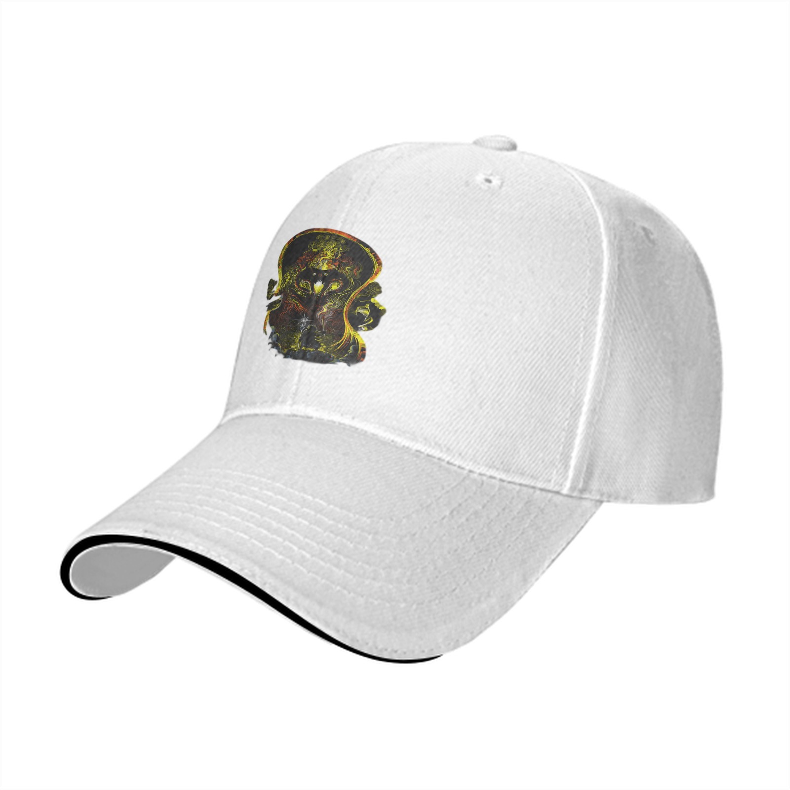 Black Baseball Cap With Abstract Golden Artwork Print