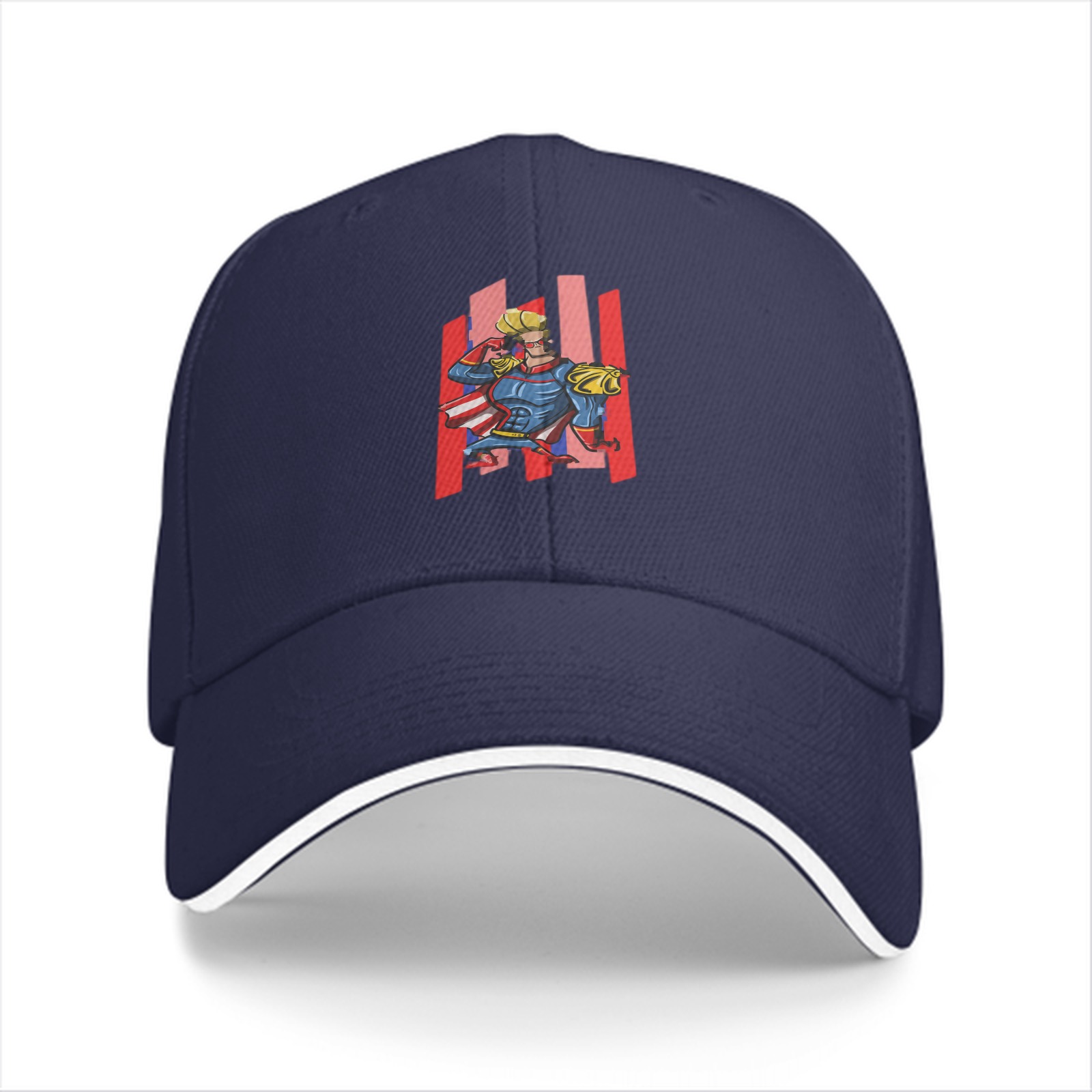Black Baseball Cap With Superhero Character Graphic Print