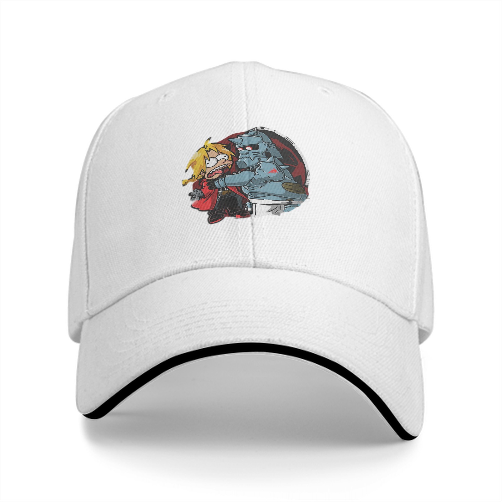 Black baseball cap with Fullmetal Alchemist brothers graphic print