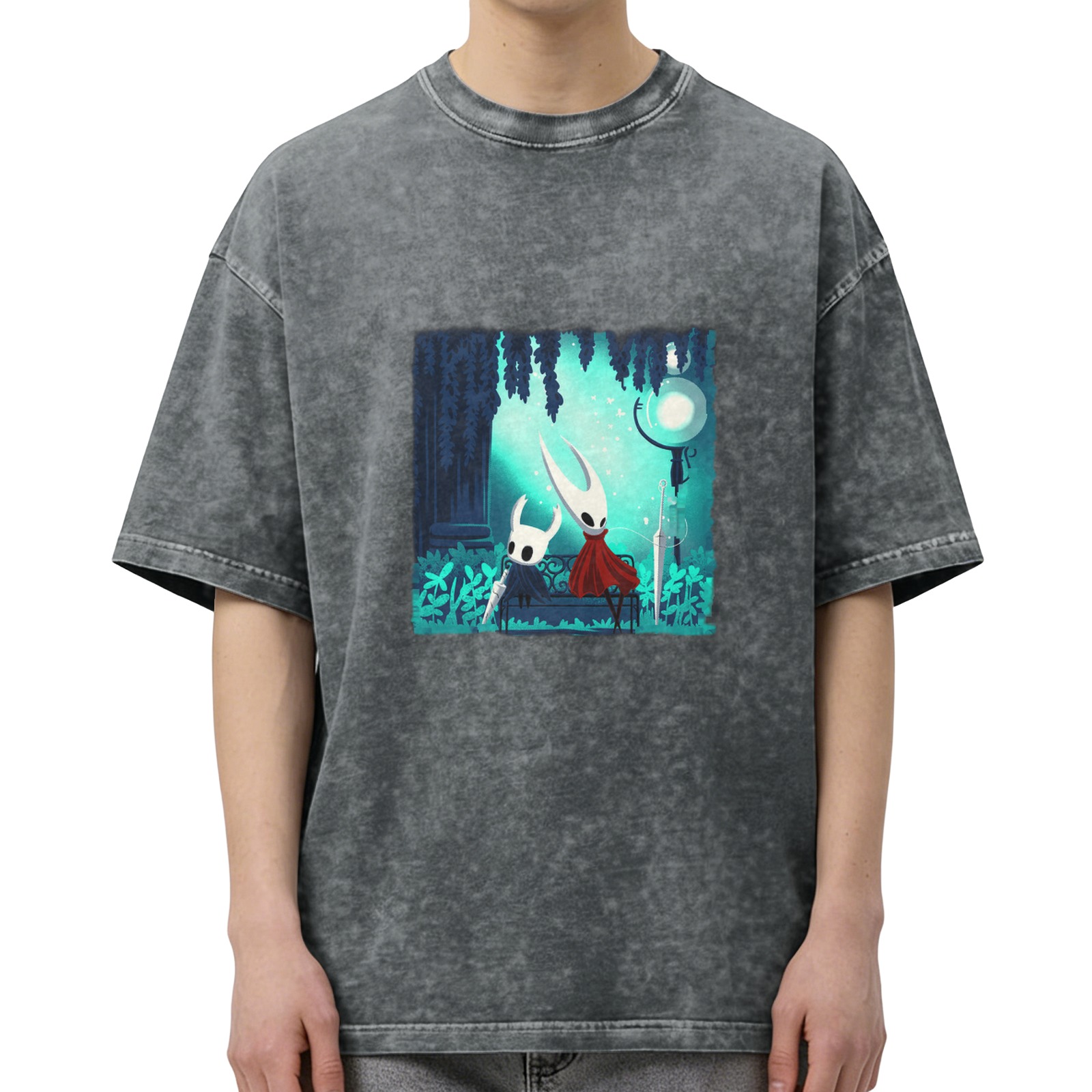 Hollow Knight Themed Dark Wash Graphic T-Shirt