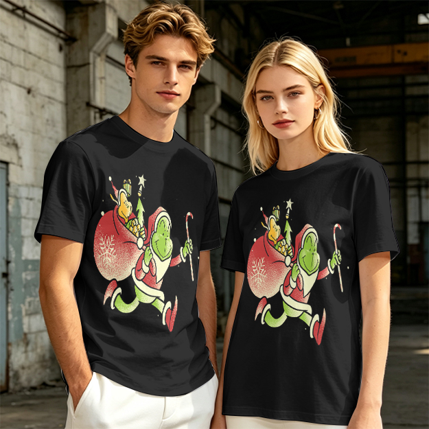Olive T-shirt with Grinch Santa Christmas Graphic Design
