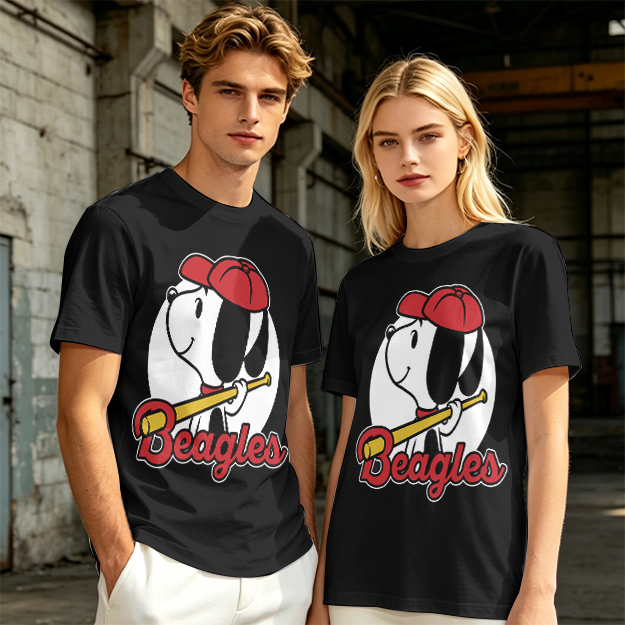 Olive green t-shirt with Snoopy baseball Beagles graphic