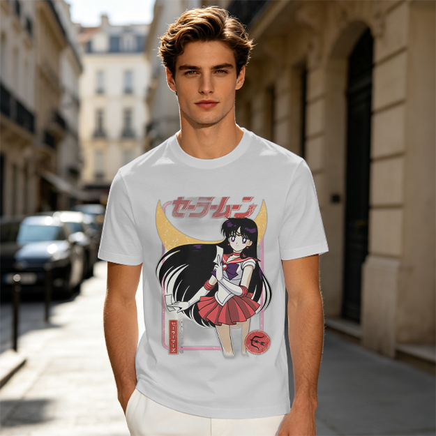 Olive T-shirt with Sailor Mars Anime Graphic Print