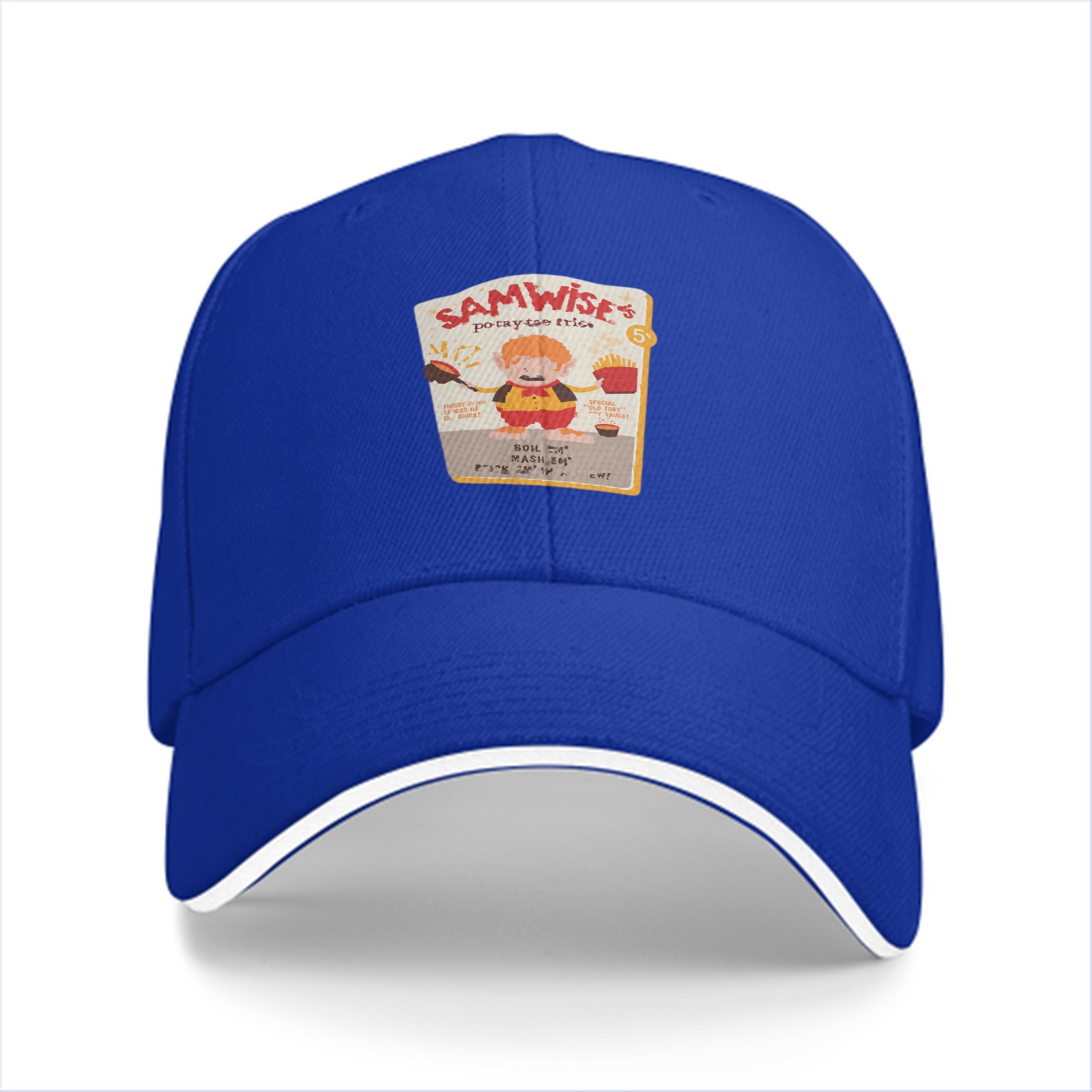 Black baseball cap with Samwise's potato fries graphic