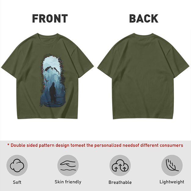 Olive T-Shirt With Dark Fantasy Silhouette And Dragon Print