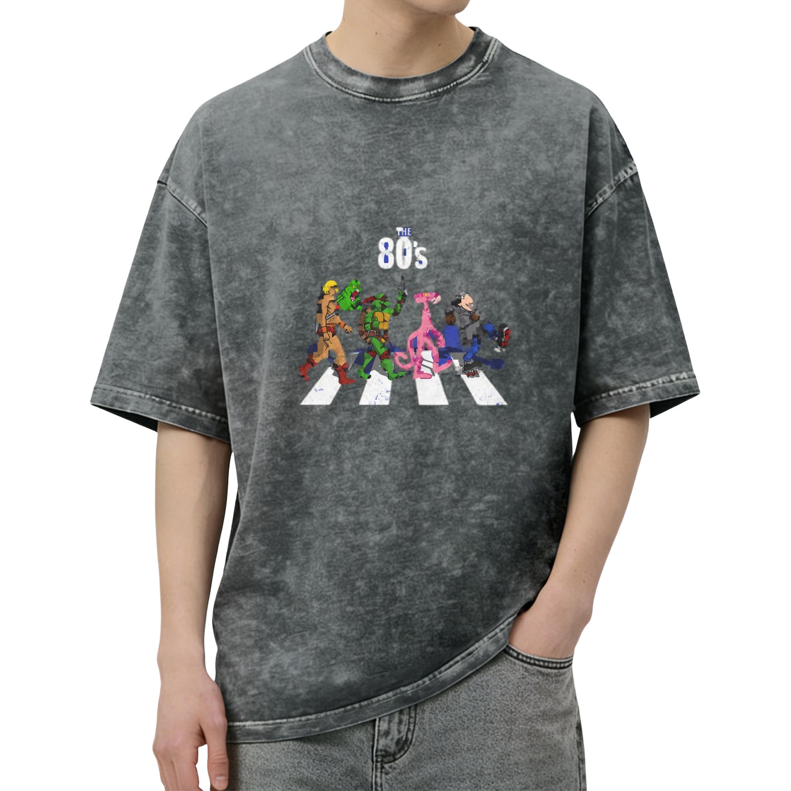 80s Cartoon Characters Abbey Road Graphic Vintage Wash T-Shirt