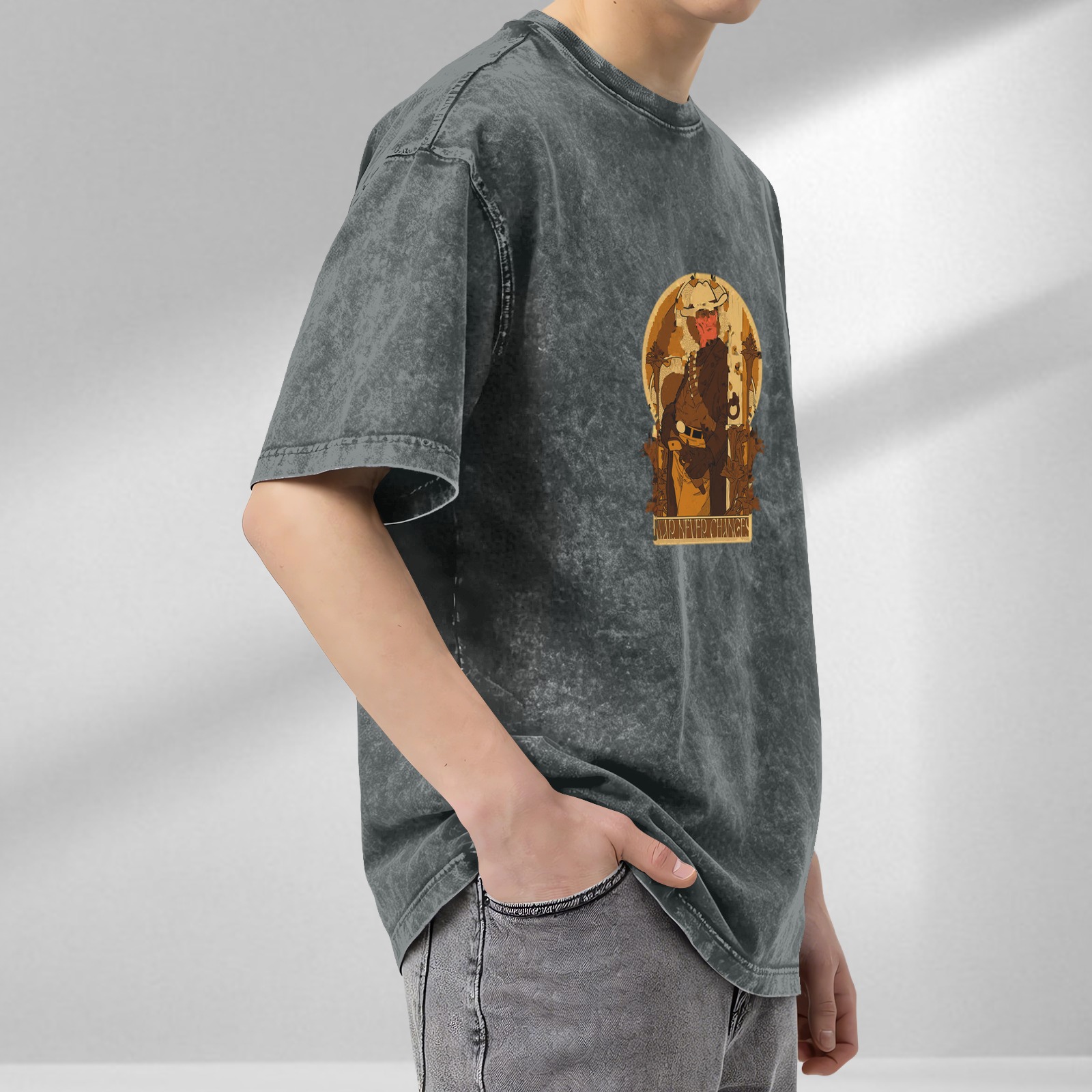 Oversized Stonewashed T-Shirt With Vintage Cowboy Graphic Print