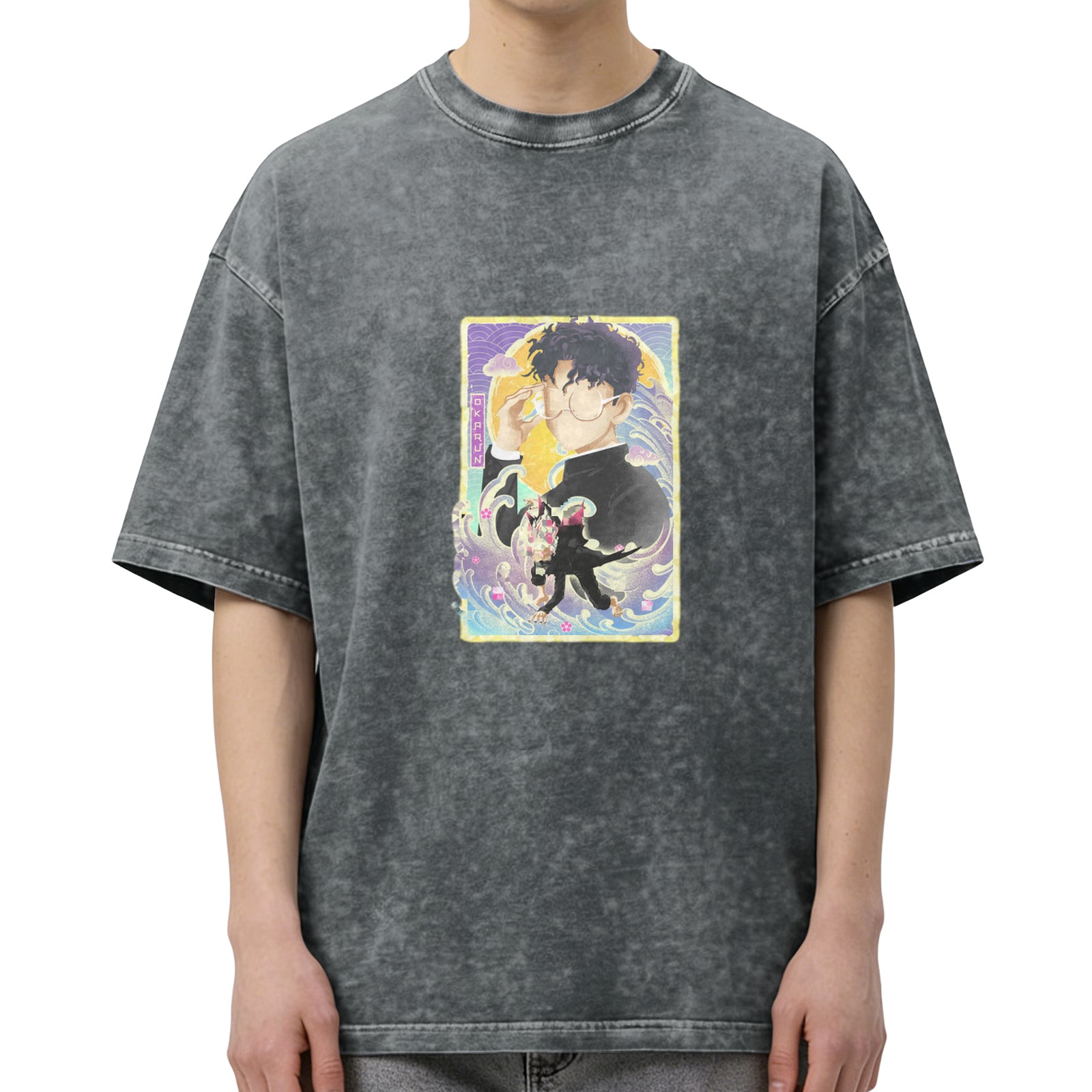 Oversized Vintage Wash Anime Graphic T-Shirt