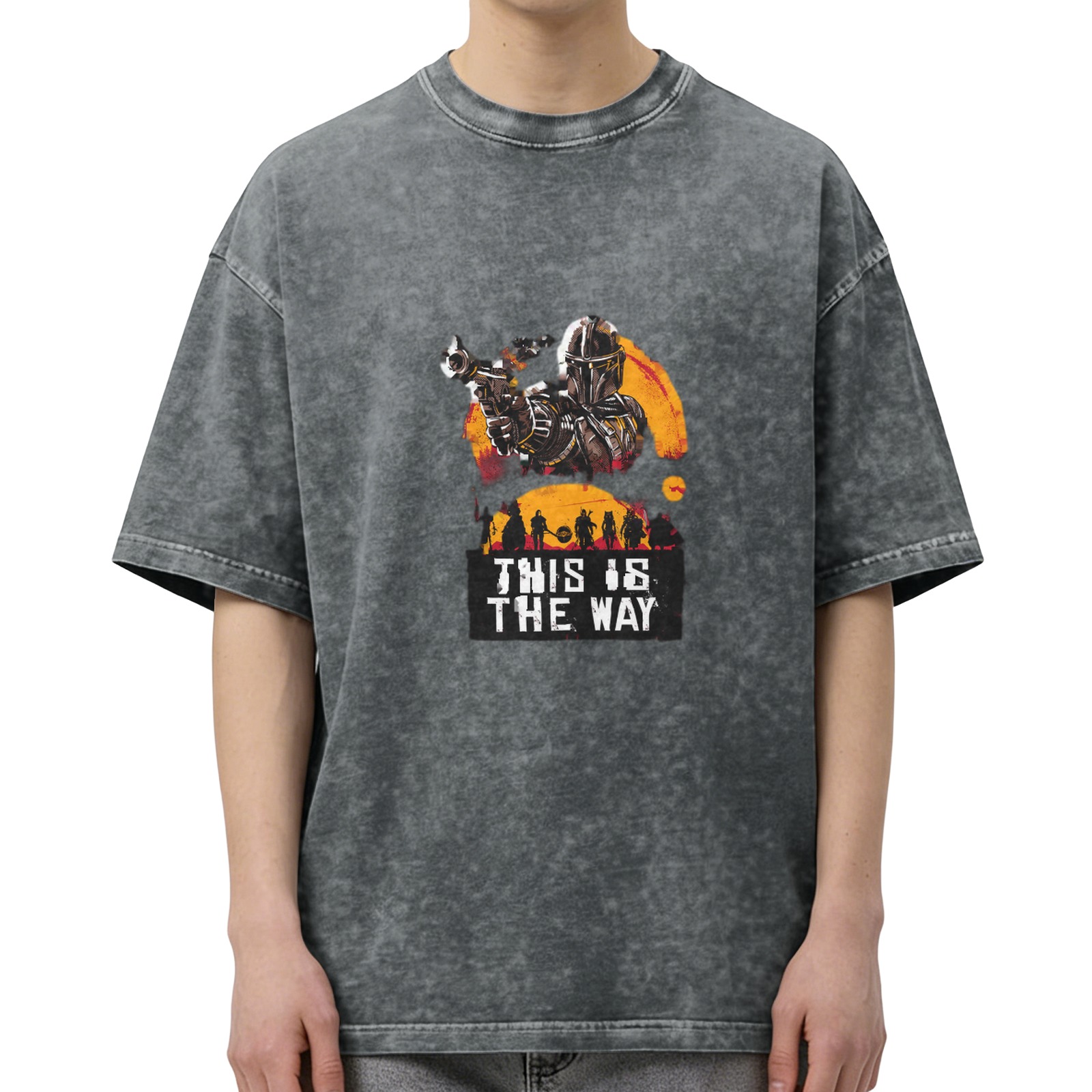 Star Wars Mandalorian 'This Is The Way' Graphic Print Acid Wash Oversized Short Sleeve T-Shirt