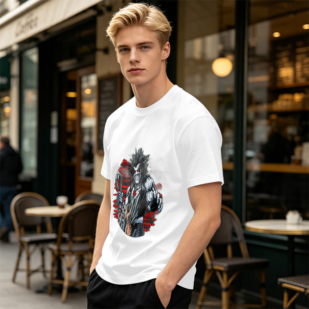 Olive T-shirt with Lobo Comic Character Graphic Print
