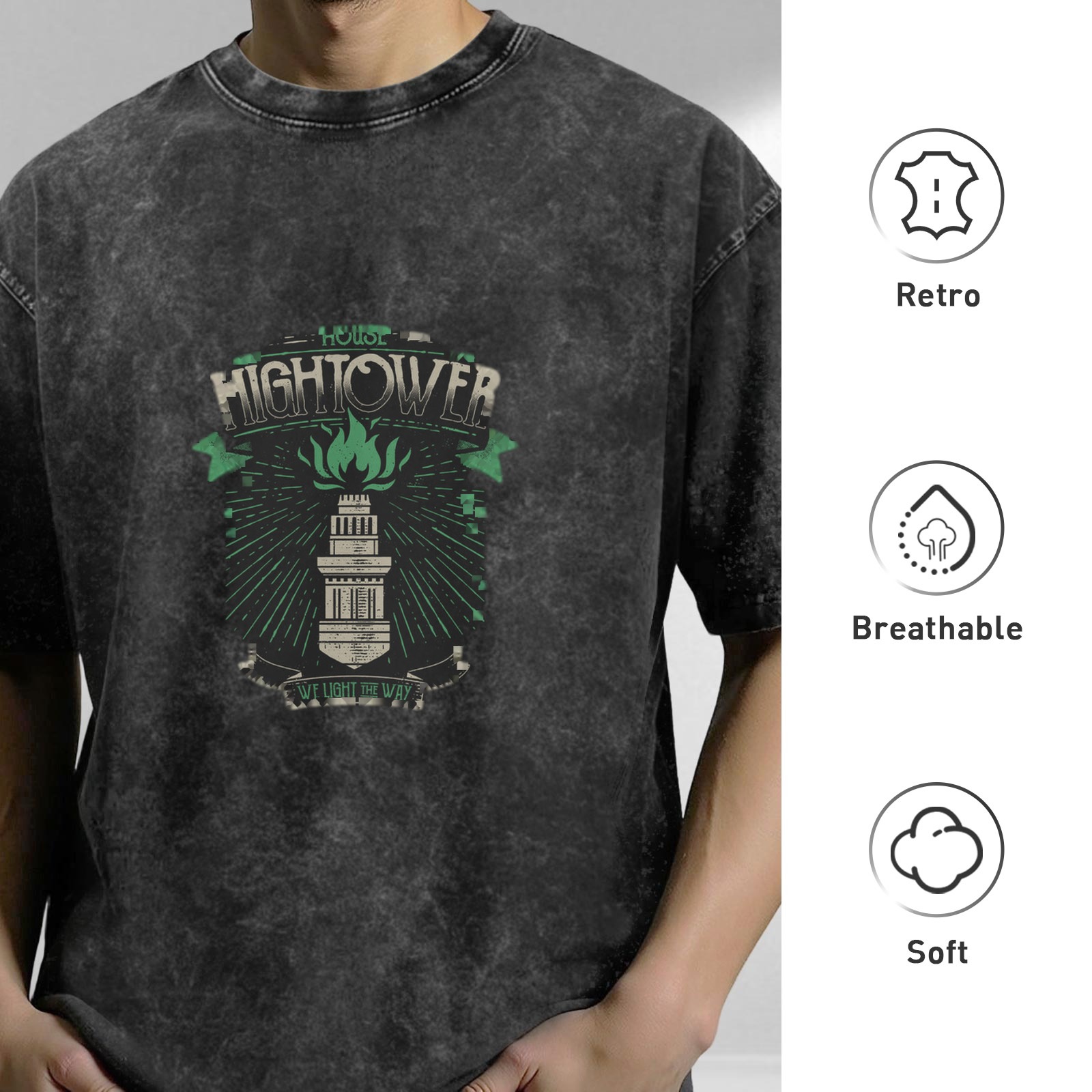 Vintage Washed Graphic T-Shirt with Hightower Torch Design