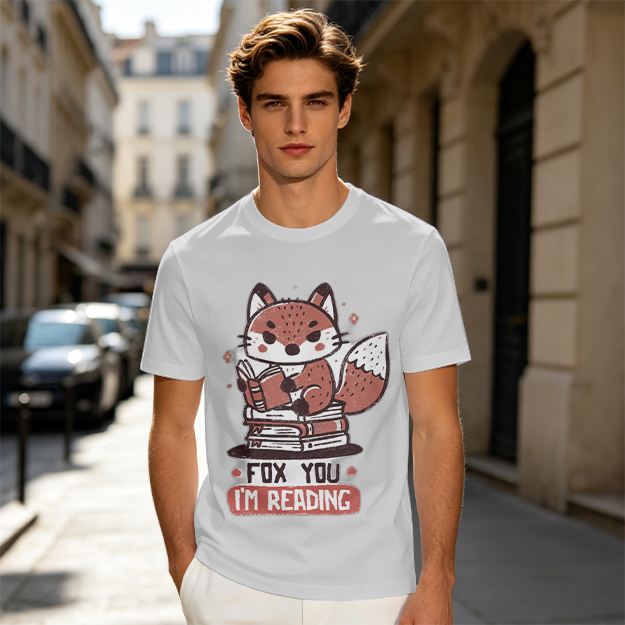 Olive T-Shirt with Cute Fox Reading Book Pun Print