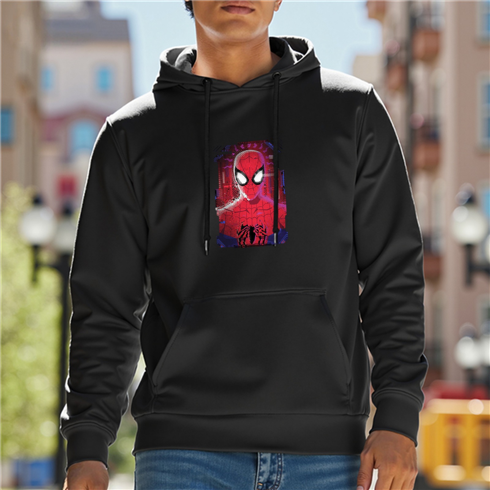 Black Hoodie With Spider-Man Graphic Print