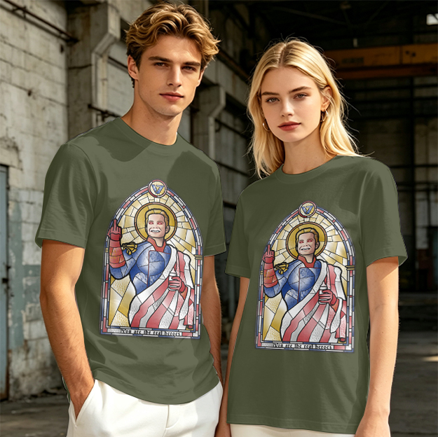 Olive T-Shirt With Homelander Stained Glass Style Print
