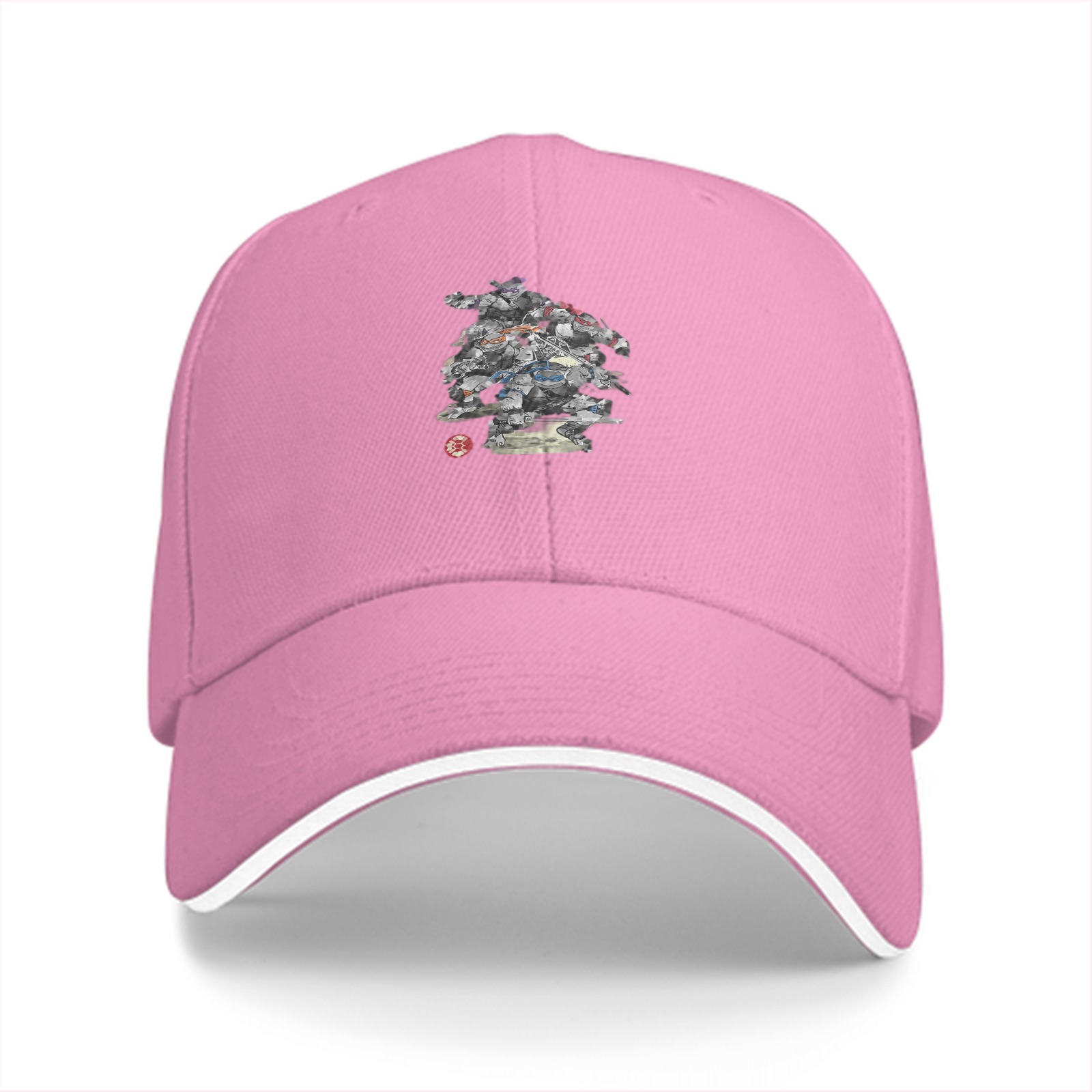Black Baseball Cap With Detailed Character Collage Print