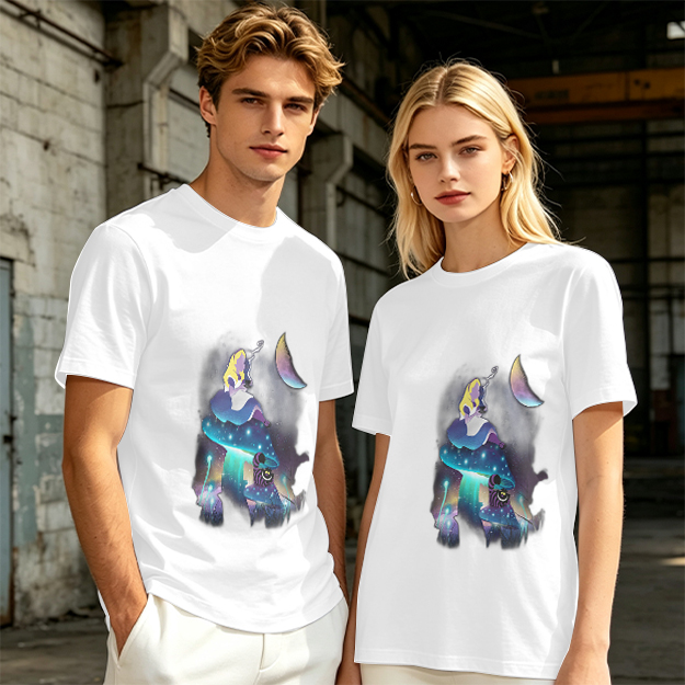 Olive T-Shirt with Alice in Wonderland Galaxy Mushroom Art