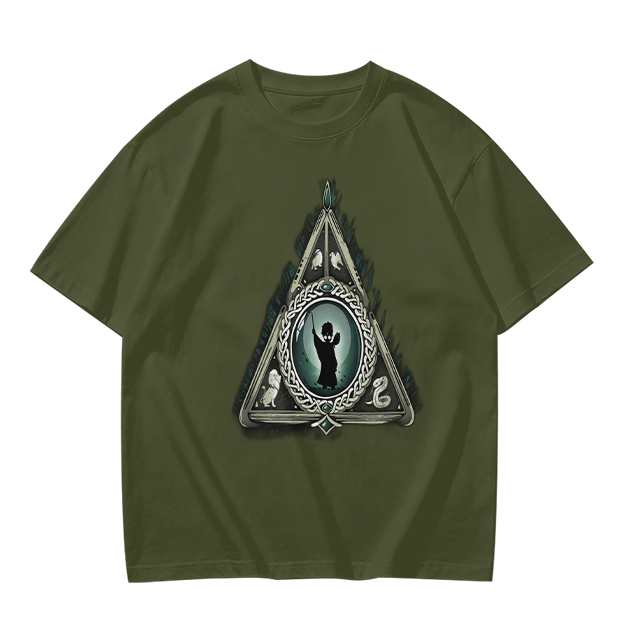 Olive T-shirt with Harry Potter Deathly Hallows Silhouette Print