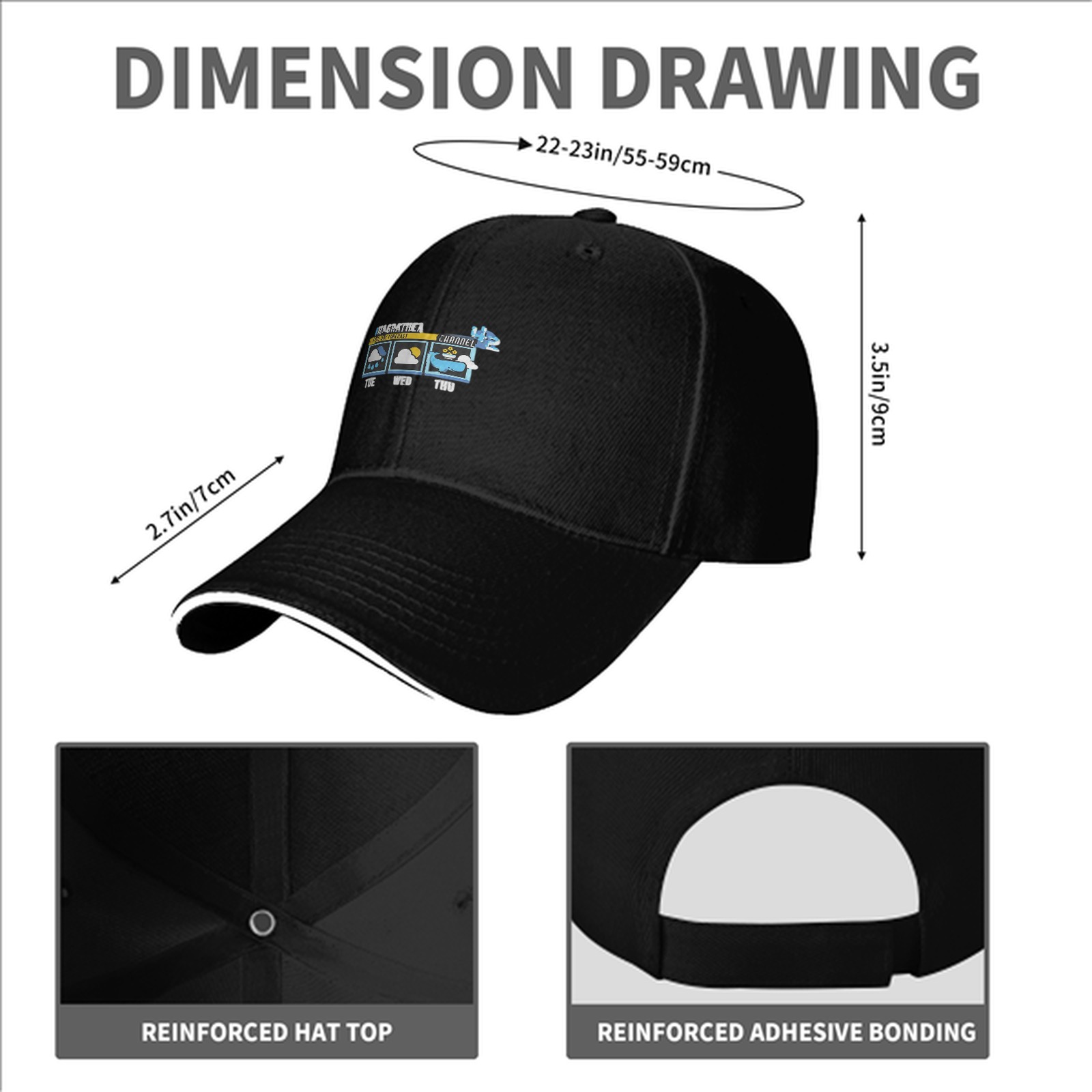 Black baseball cap with weather forecast graphic print