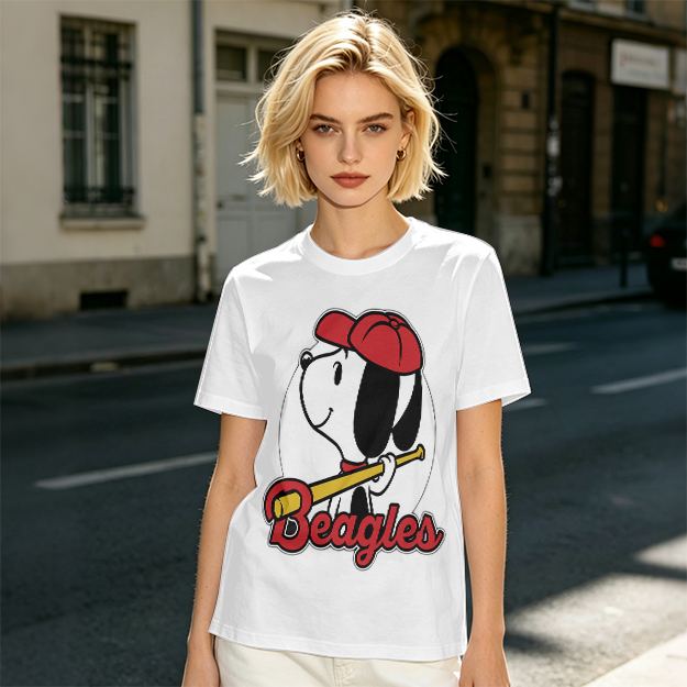 Olive green t-shirt with Snoopy baseball Beagles graphic