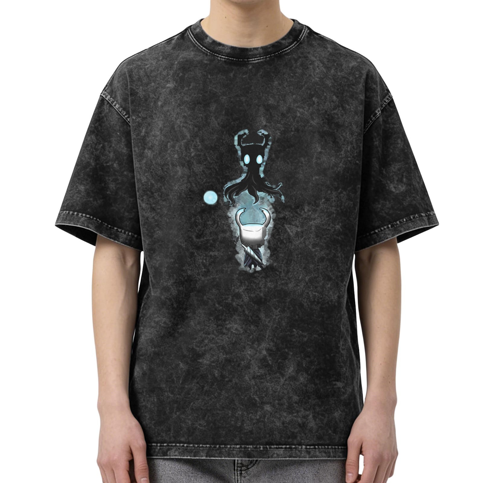 Hollow Knight Themed Washed Black Short Sleeve T-Shirt
