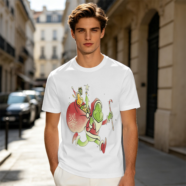 Olive T-shirt with Grinch Santa Christmas Graphic Design