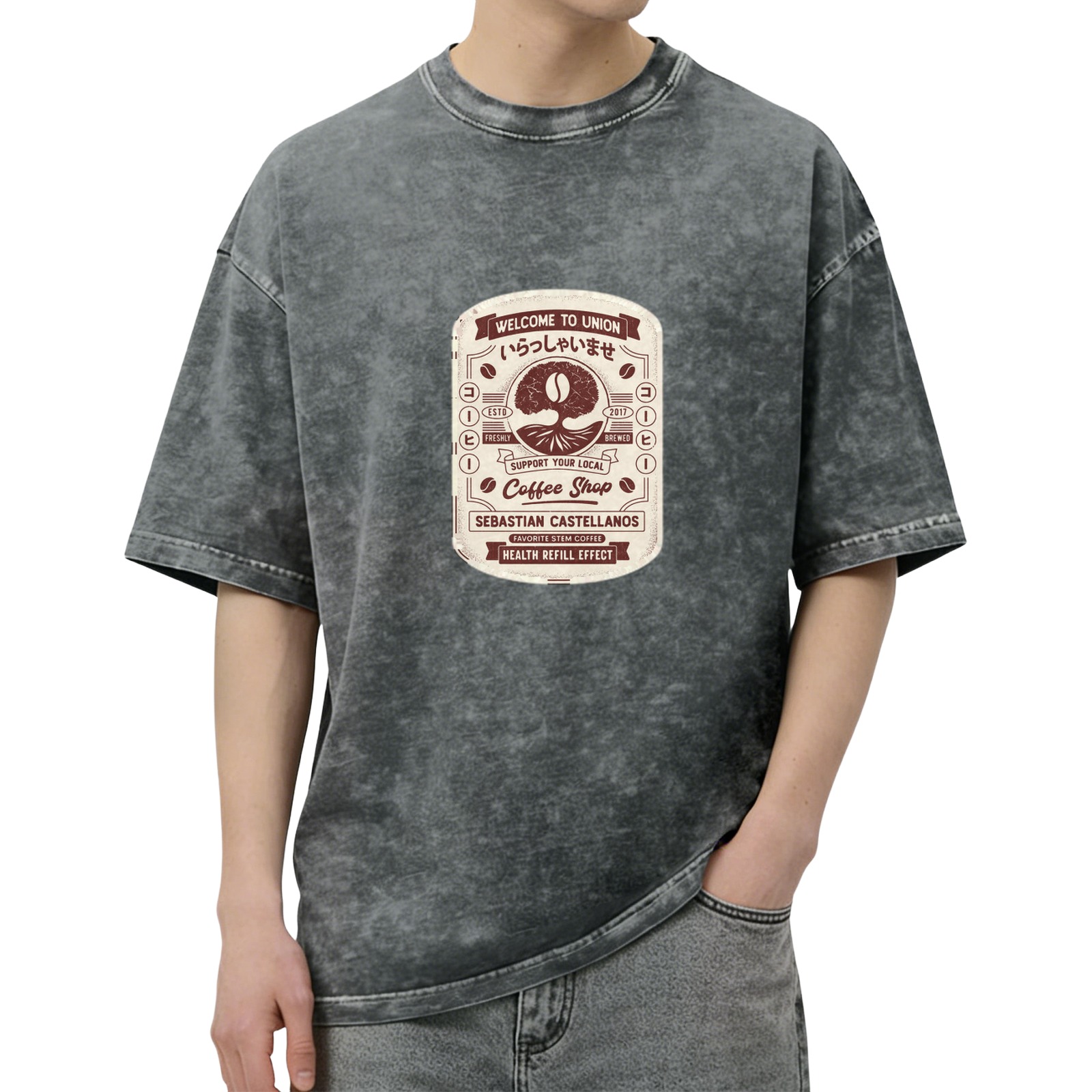 Vintage Union Coffee Shop Graphic Acid Wash T-Shirt