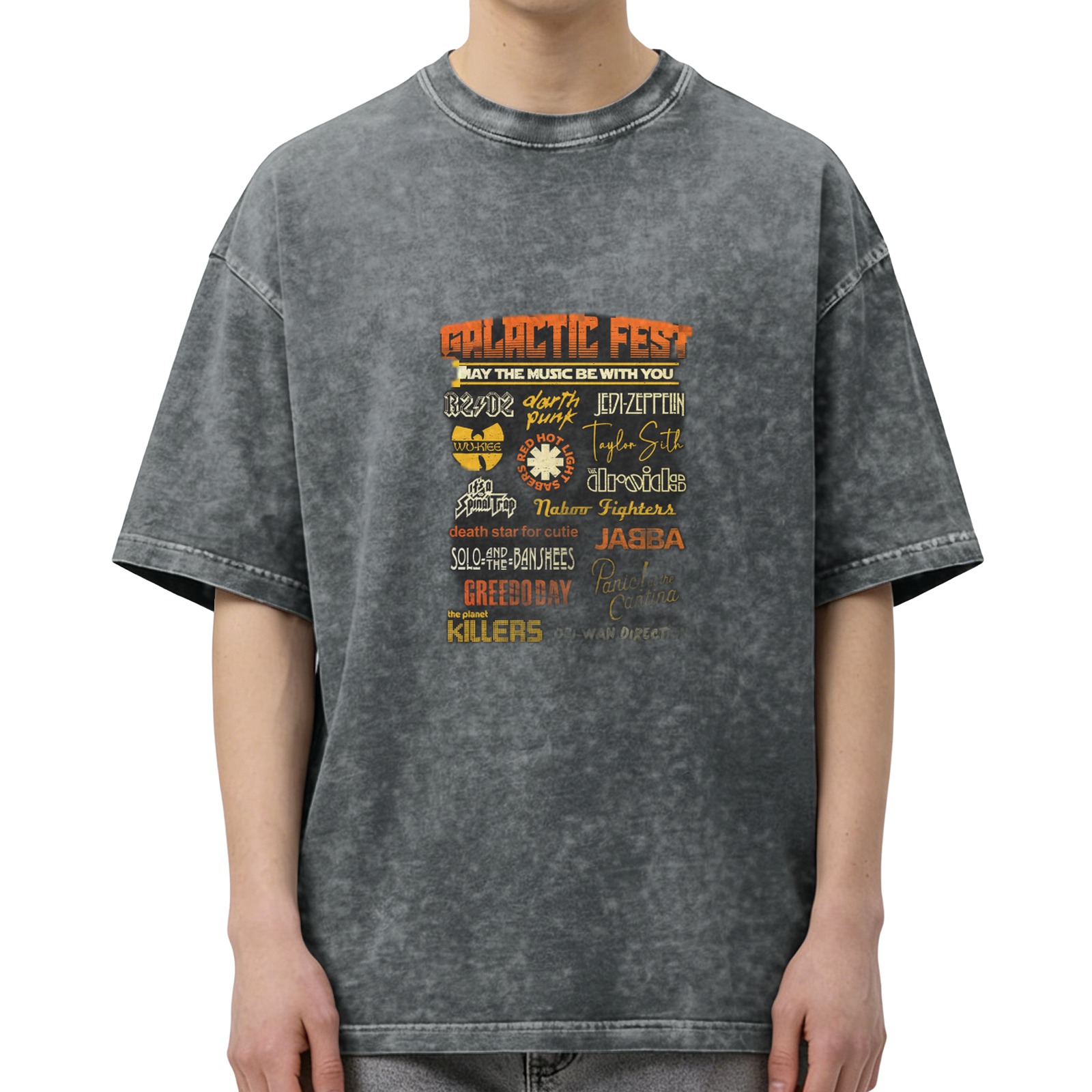 Galactic Fest Star Wars Parody Band Graphic Acid Wash Oversized T-Shirt