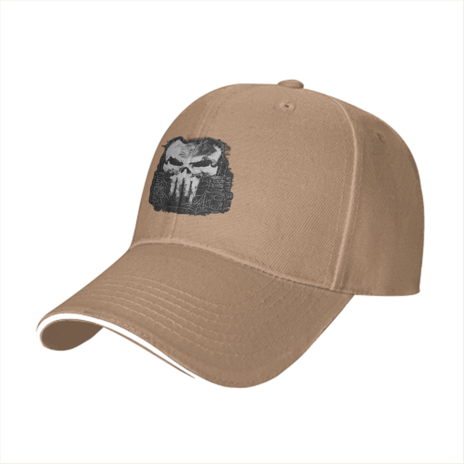 Black Baseball Cap With Distressed Punisher Skull Graphic