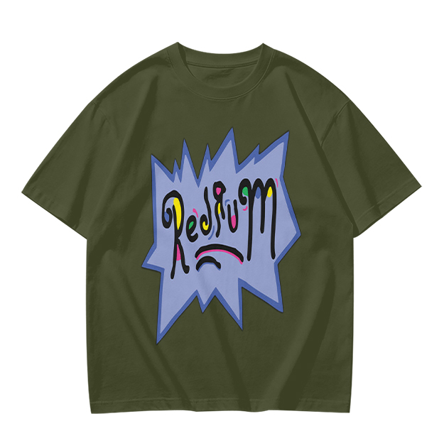 Olive Green T-Shirt With Playful Redrum Graphic Print