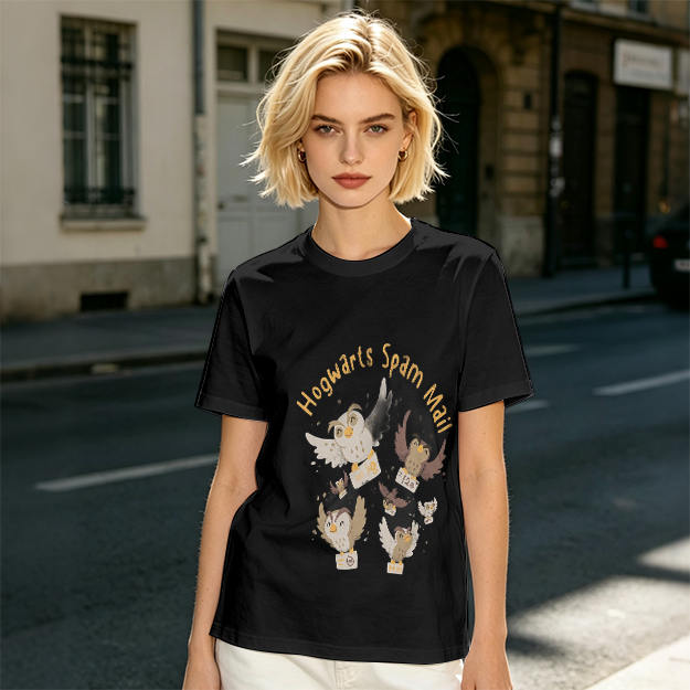 Olive t-shirt with Hogwarts Spam Mail owl graphic print