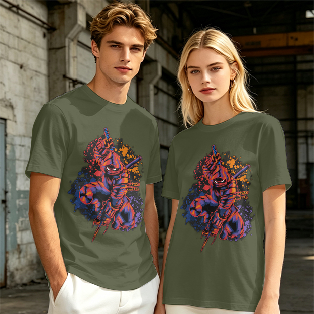 Olive T-Shirt With Stylized Ninja Turtle Warrior Graphic