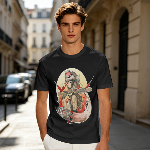 Olive T-Shirt with Retro Military Pilot Girl Graphic Print