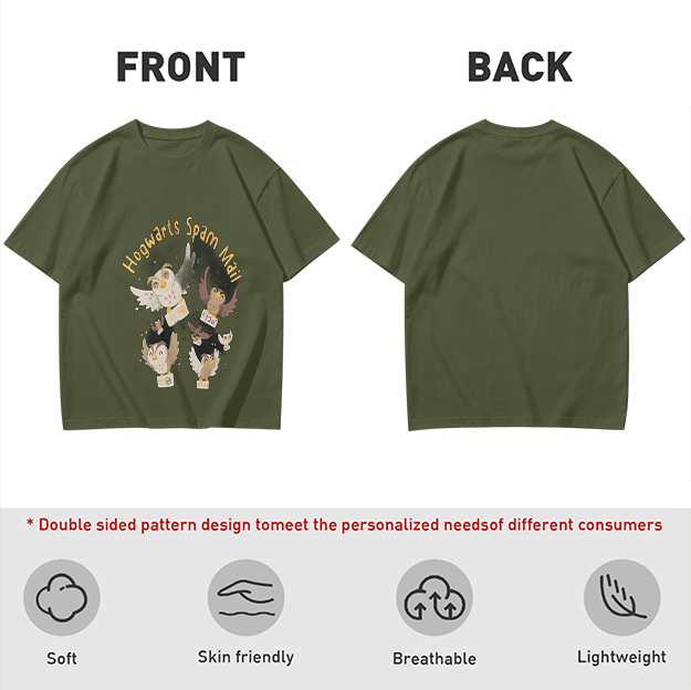 Olive t-shirt with Hogwarts Spam Mail owl graphic print
