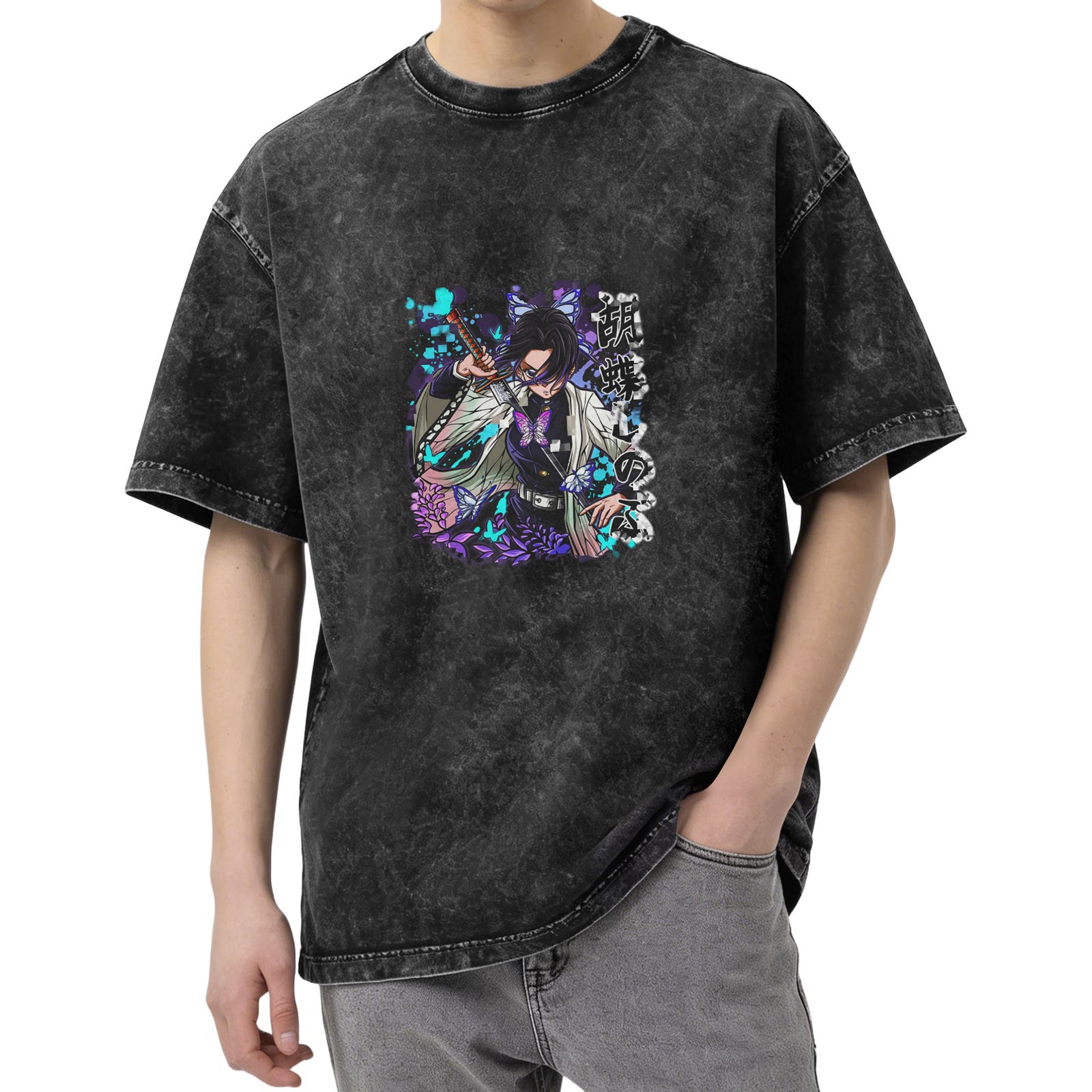 Demon Slayer Shinobu Kocho Anime Graphic Washed Cotton T-Shirt