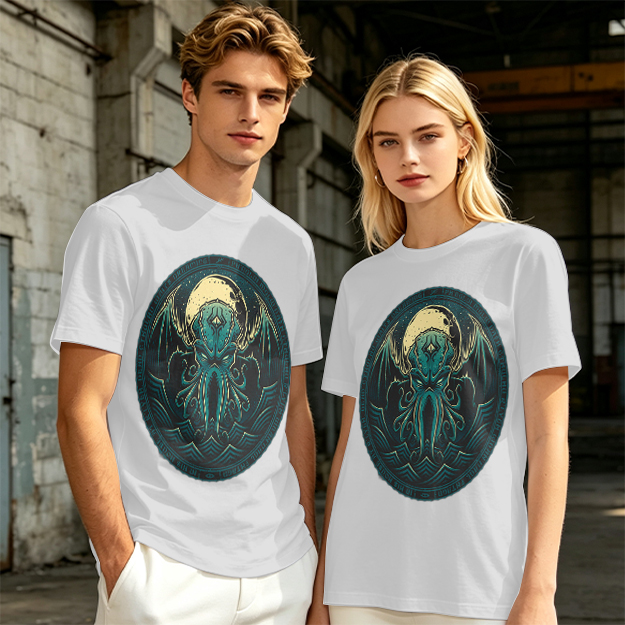 Olive Green T-Shirt with Cthulhu Monster Graphic Print