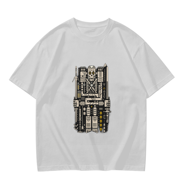 Olive T-Shirt With Mechanical Skull Weapon Art Print