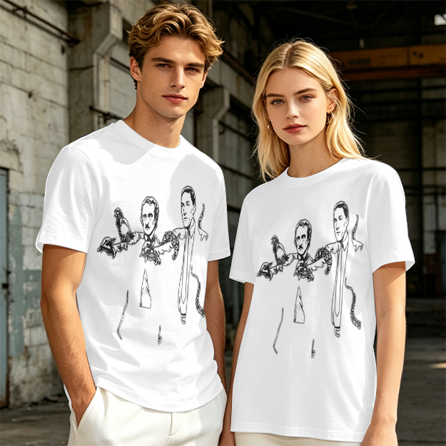 Olive T-shirt with Gothic author illustration print
