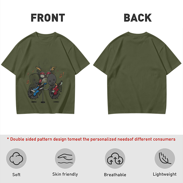 Olive T-Shirt With Grim Reaper Rock Band Graphic Print