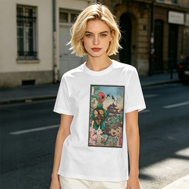Olive T-Shirt with Ninja Turtle Ukiyo-e Style Print