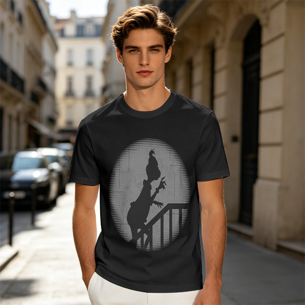 Olive Green T-Shirt With Grinch Silhouette On Staircase Print