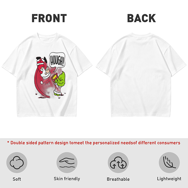 Olive Christmas T-Shirt With Grinch Lifting Santa Claus Print