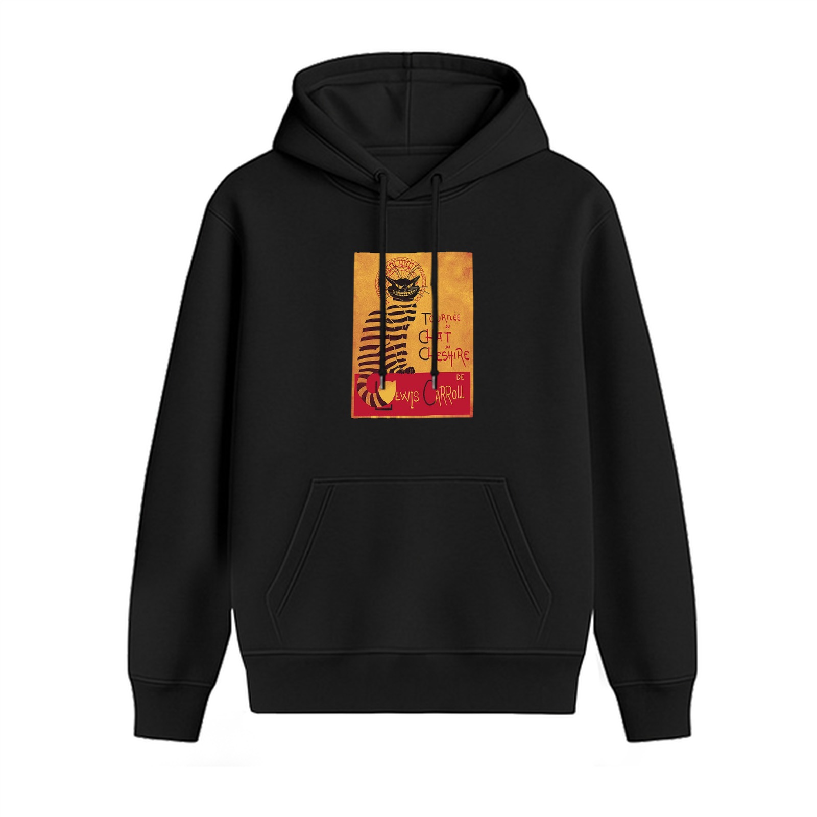 Black Hoodie with Cheshire Cat Alice in Wonderland Print