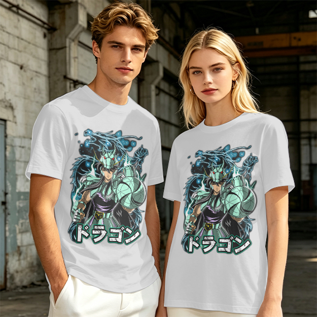 Olive T-shirt with Dragon Saint Seiya Anime Graphic Print