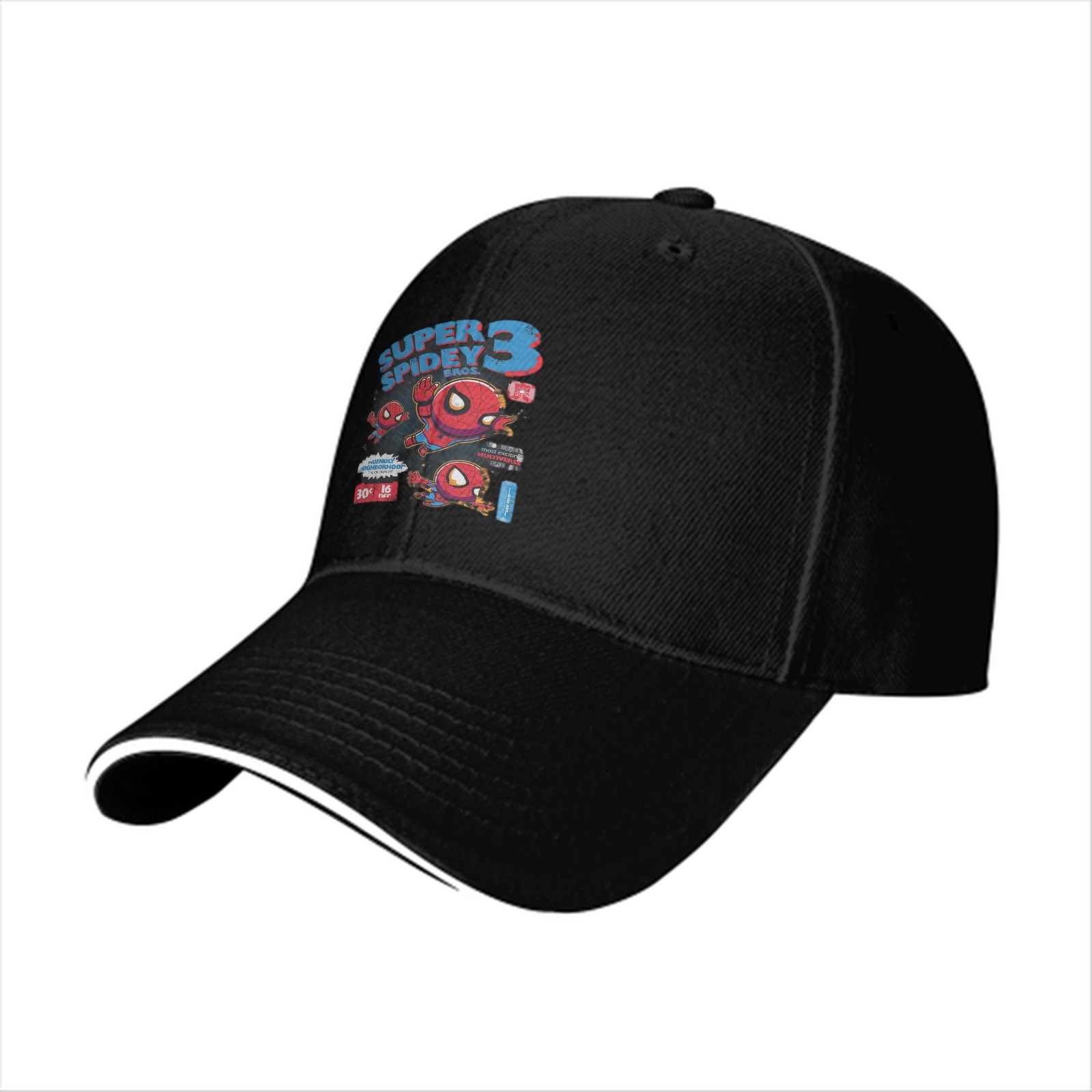 Black Baseball Cap With Super Spidey 3 Graphic Print